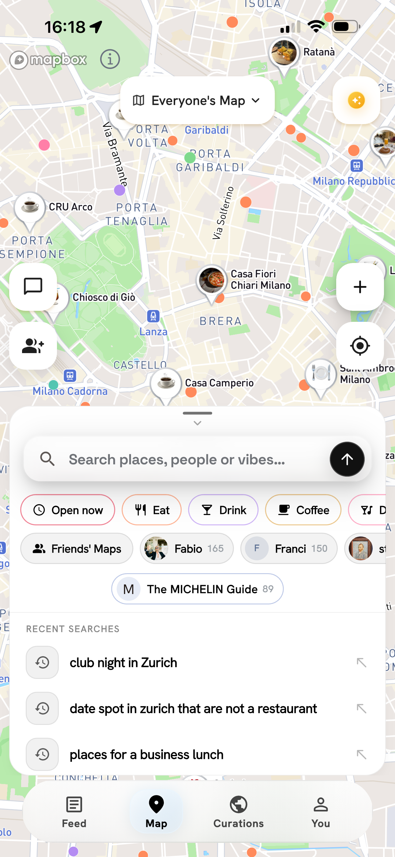 YouKnow map with category filters and friends’ recommendations